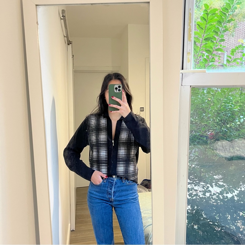 Vintage Esprit wool zip-up collared polo plaid sweater